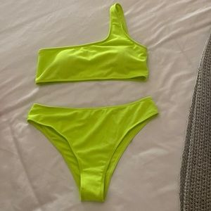 Neon Green SHEIN Two piece (one shoulder) bikini NEVER WORN Size XL